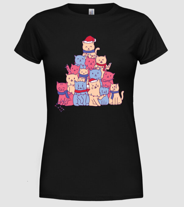Pom de Crăciun Pisică model negru pe tricou
