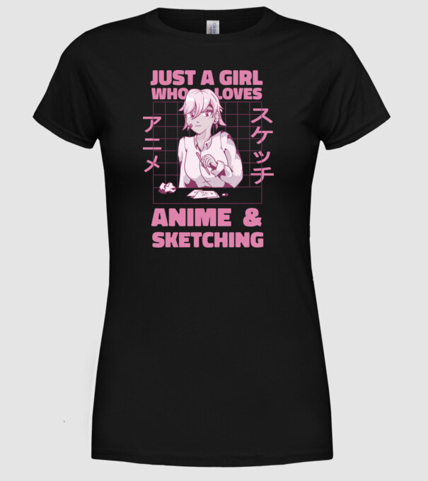 Doar o fată căreia îi place Anime și desenul model negru pe tricou