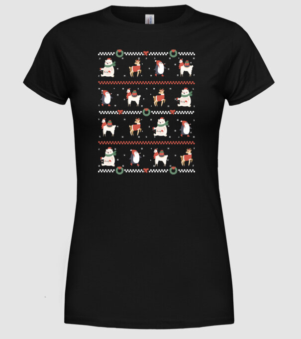 Pulover urât cu Animale drăguțe model negru pe tricou