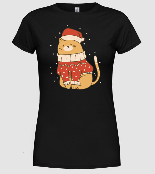 Pisică drăguță de Crăciun model negru pe tricou