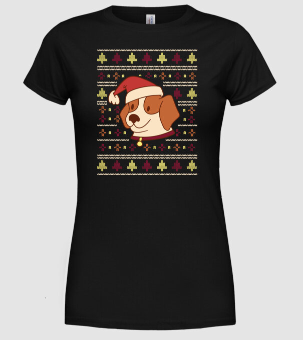 Pulover urât de Crăciun cu cățeluș drăguț model negru pe tricou