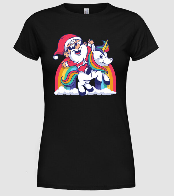 Moș Crăciun Drăguț Unicorn tricou model negru pe tricou