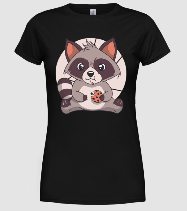 Tricou raton drăguț mâncând biscuiți model negru pe tricou
