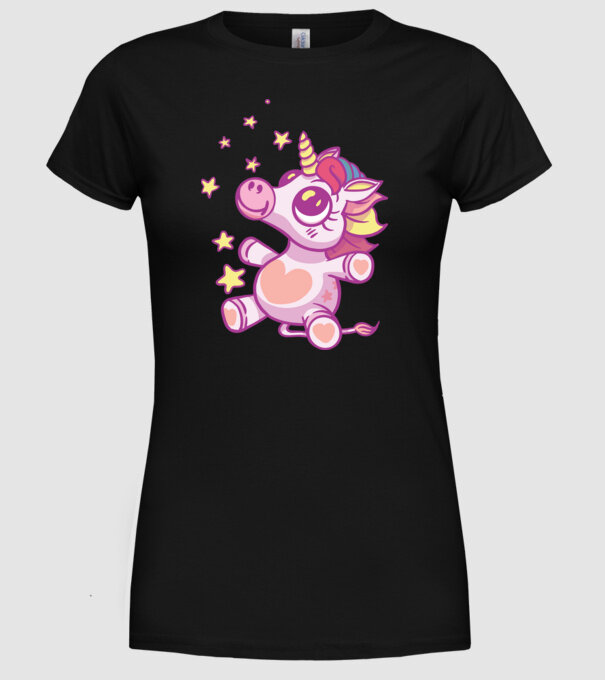 Unicorn drăguț model negru pe tricou