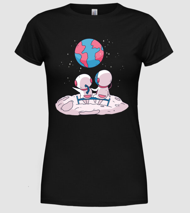 Astronauți drăguți model negru pe tricou