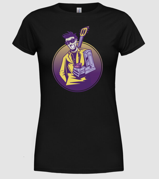 Chitarist Cyberpunk model negru pe tricou