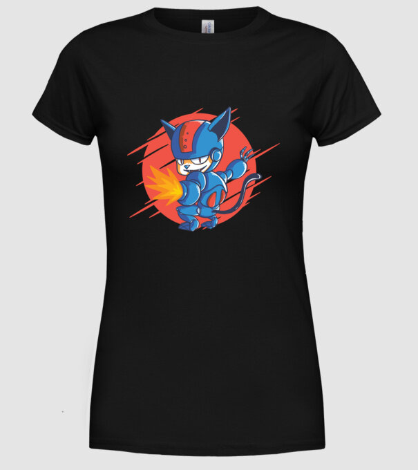 Pisică Cyborg Robot model negru pe tricou