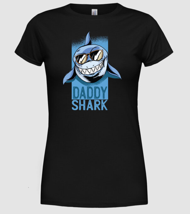 Daddy Shark tricou pentru tata model negru pe tricou