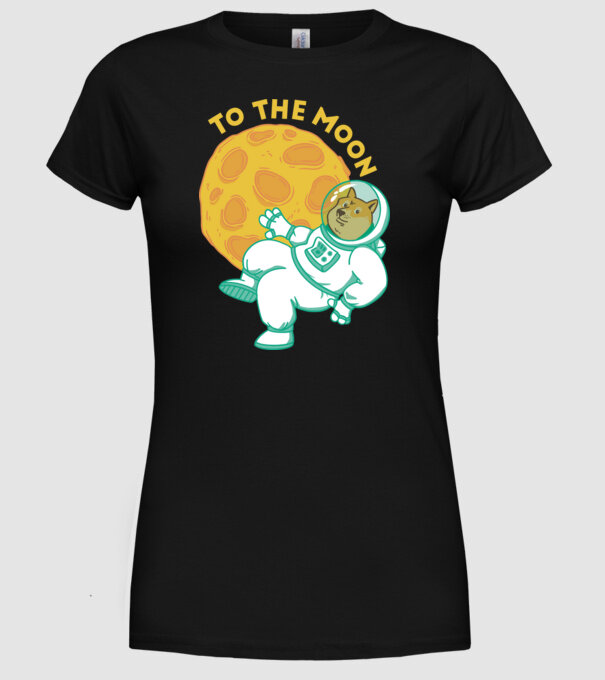 Dogecoin to the moon model negru pe tricou