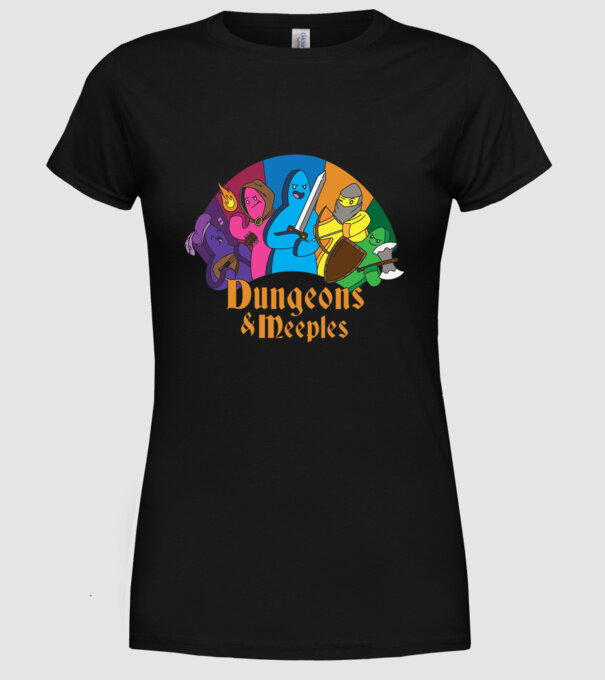 Dungeons Meeples model negru pe tricou