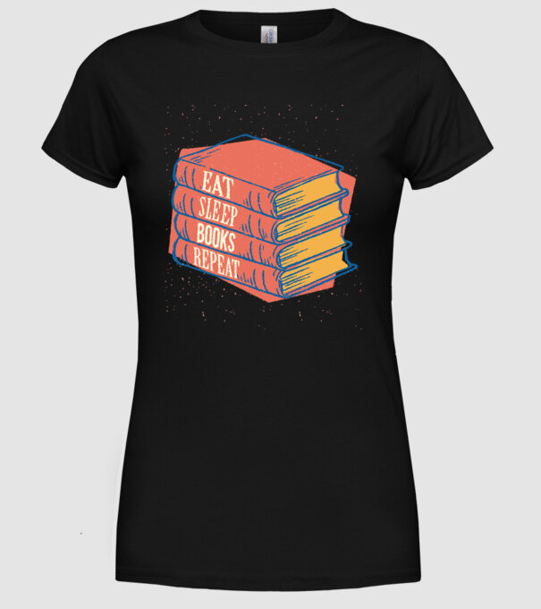 Eat Sleep Books Repeat Lectură model negru pe tricou