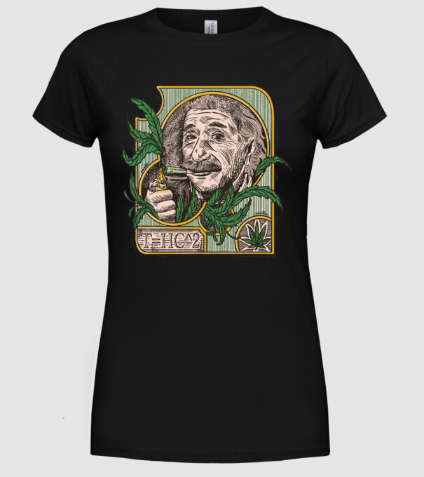 Einstein Marijuana THC model negru pe tricou