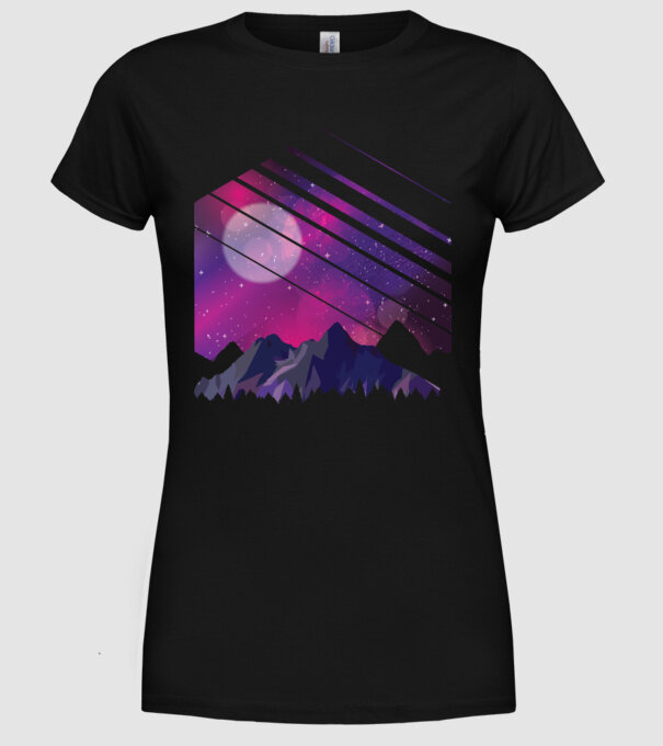 Noapte în munți cu stele model negru pe tricou