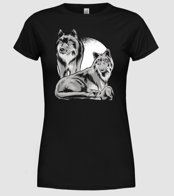 Familie de lupi model negru pe tricou