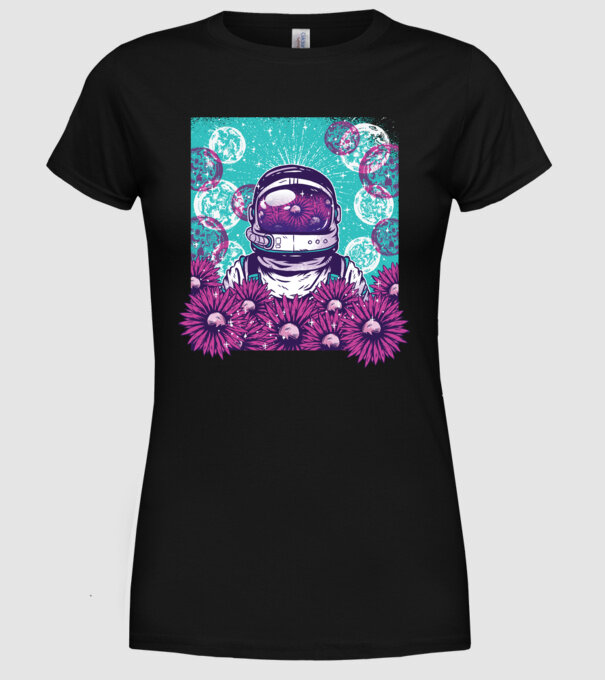 Floral Astronaut model negru pe tricou