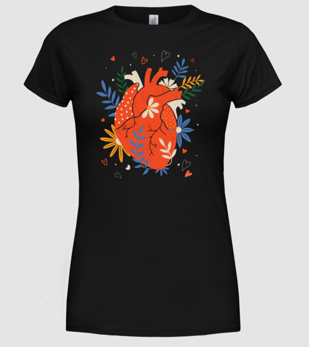 Inimă Floral model negru pe tricou