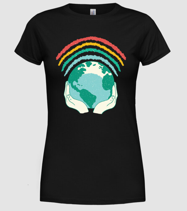 Pământ Wifi Curcubeu model negru pe tricou