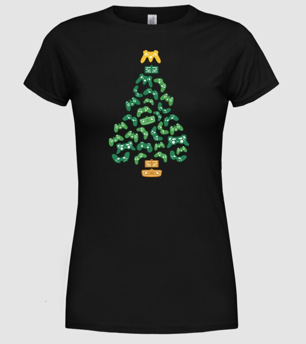 pom de Crăciun Gamer model negru pe tricou