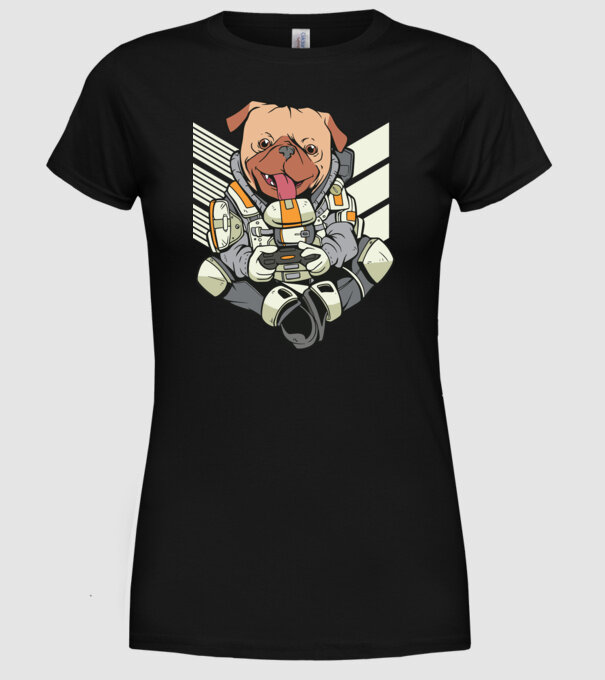 Mops Gamer model negru pe tricou