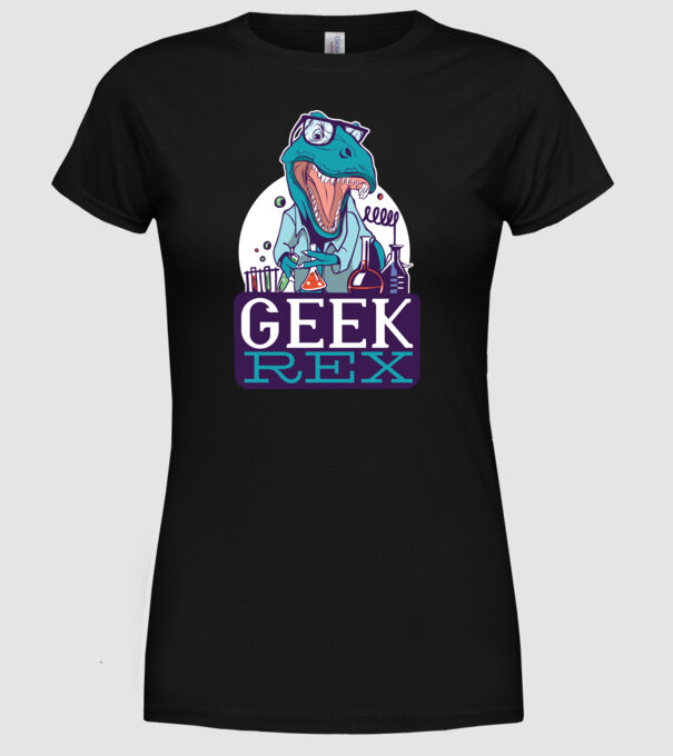 Geek Rex dinozaur tricou model negru pe tricou