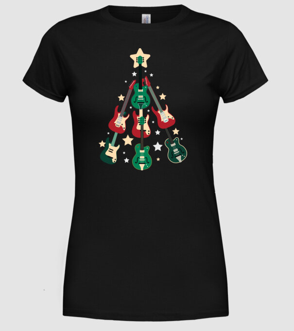 Pom de Crăciun Chitară model negru pe tricou