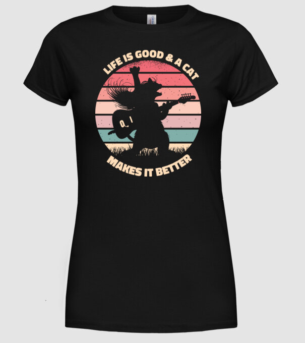 Pisică Chitaristă model negru pe tricou