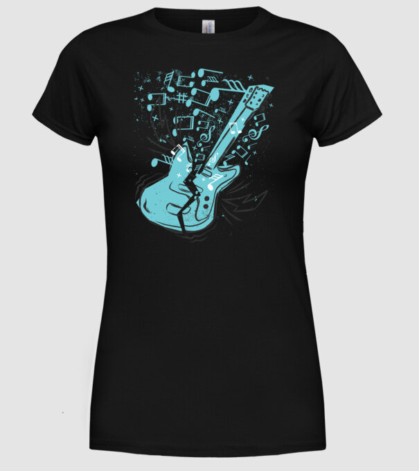 Tricou cu Chitară cu note model negru pe tricou