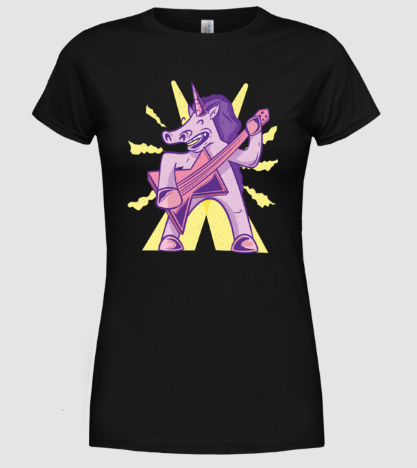 Unicorn cu chitara model negru pe tricou