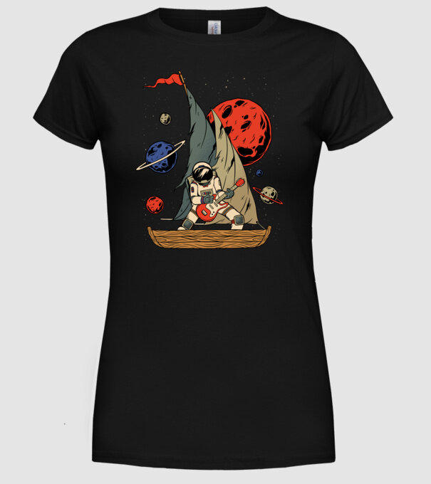 Astronaut Chitarist model negru pe tricou