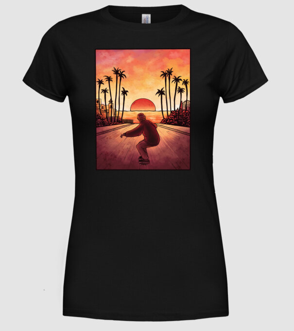 Apus de soare Skateborder model negru pe tricou