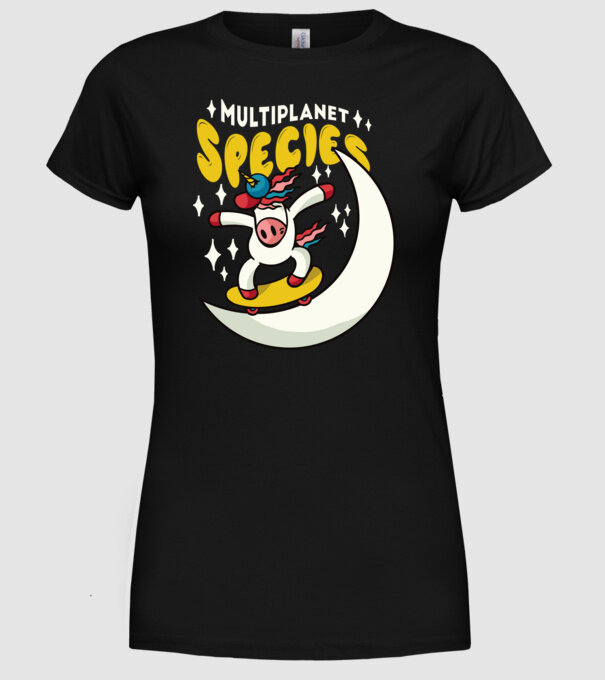 Skateboarding unicorn model negru pe tricou