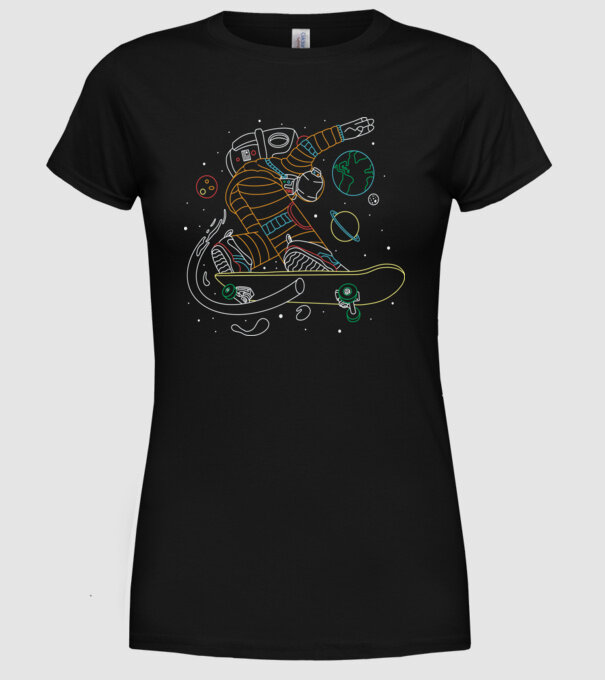 Astronaut Skateboarder model negru pe tricou