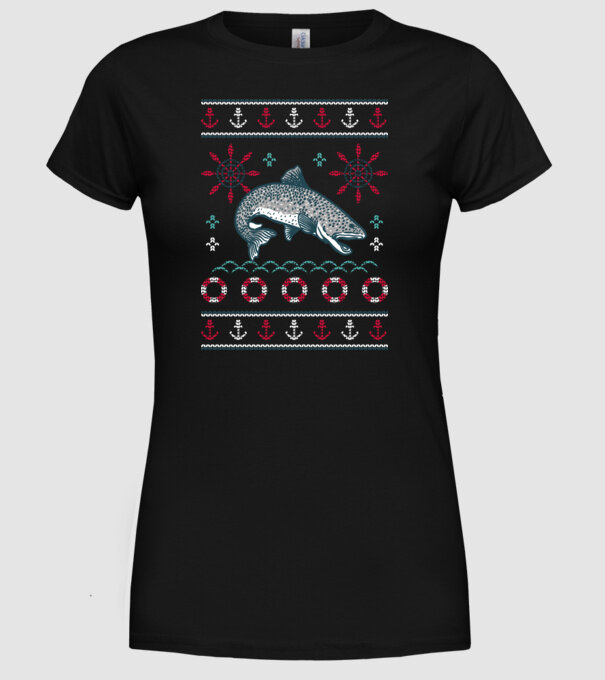 Pulover urât cu pește model negru pe tricou