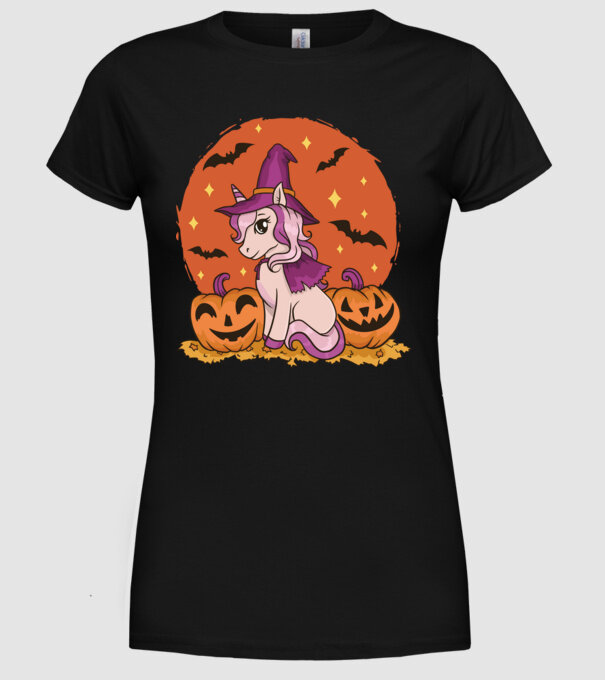 Unicorn Halloween model negru pe tricou