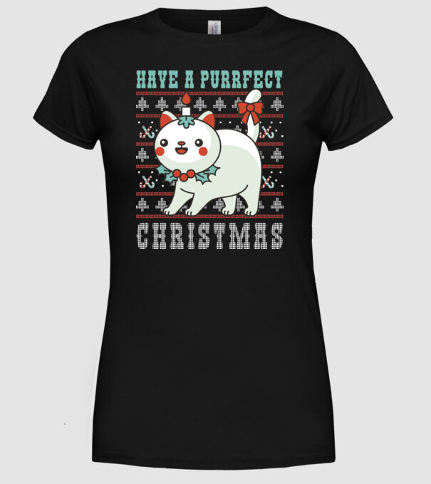 Have a Purrfect Christmas model negru pe tricou
