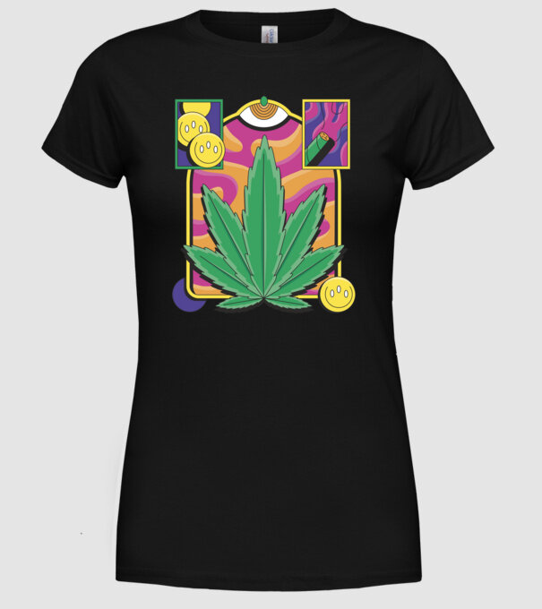 Hippy Cannabis model negru pe tricou