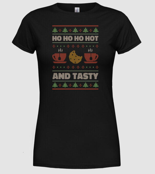 Ho Ho Ho Hot and Tasty Pulovăr urât model negru pe tricou