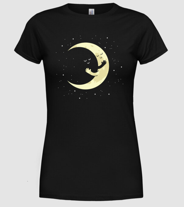 Luna și Soarele îmbrățișare model negru pe tricou