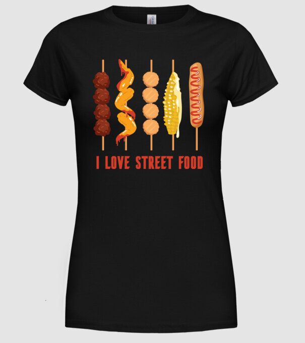 I Love Street Food model negru pe tricou