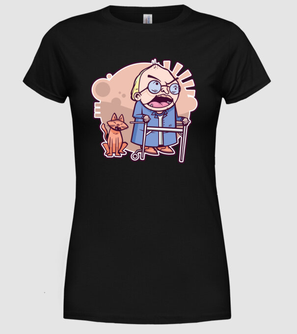 Bunic în vârstă cu pisică model negru pe tricou