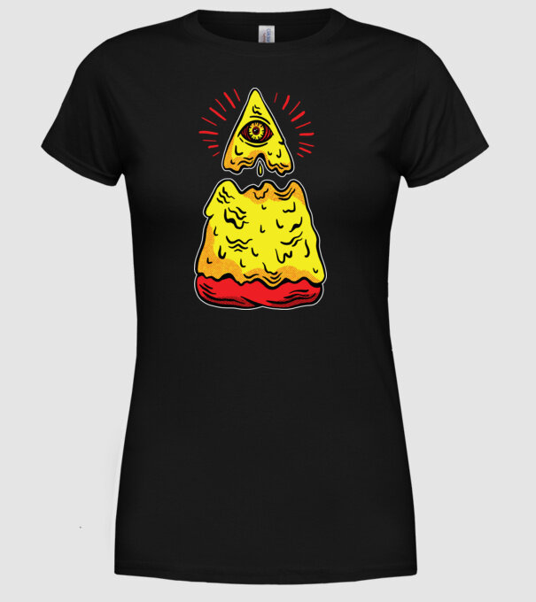 Illuminati Pizza model negru pe tricou