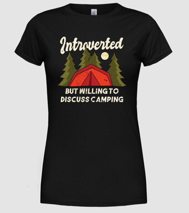 Camping Introvertit model negru pe tricou