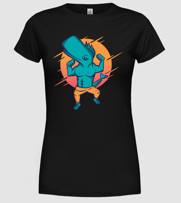 Balenă musculoasă model negru pe tricou