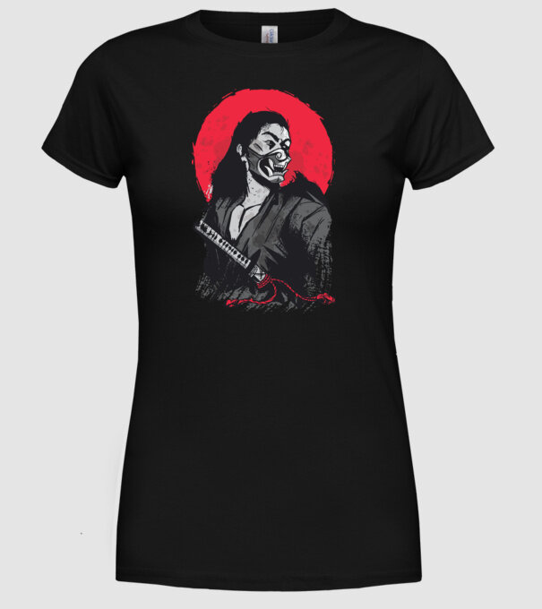Războinic japonez model negru pe tricou