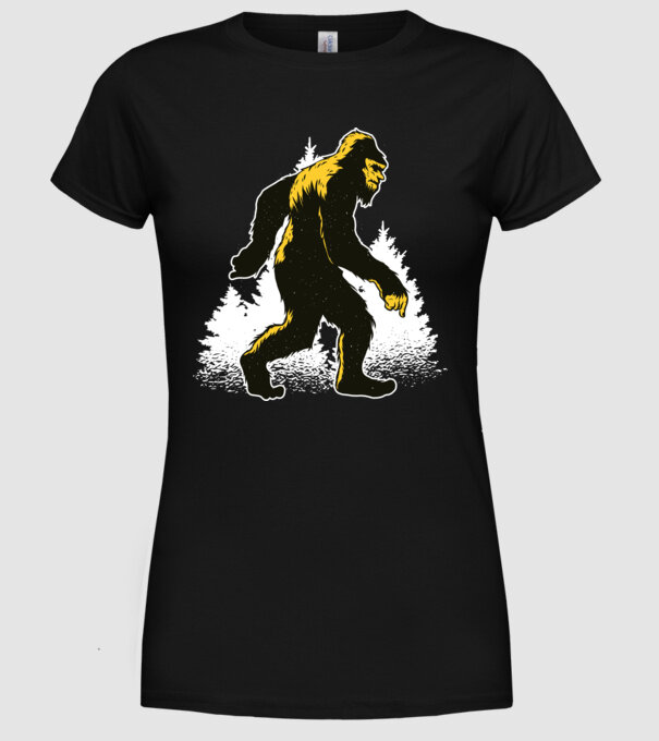 Yeti în pădure model negru pe tricou