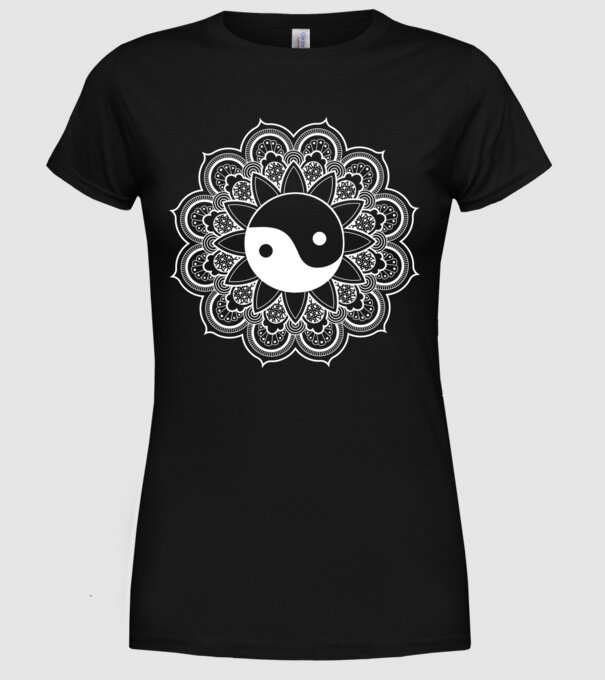Yin-Yang Mandala model negru pe tricou