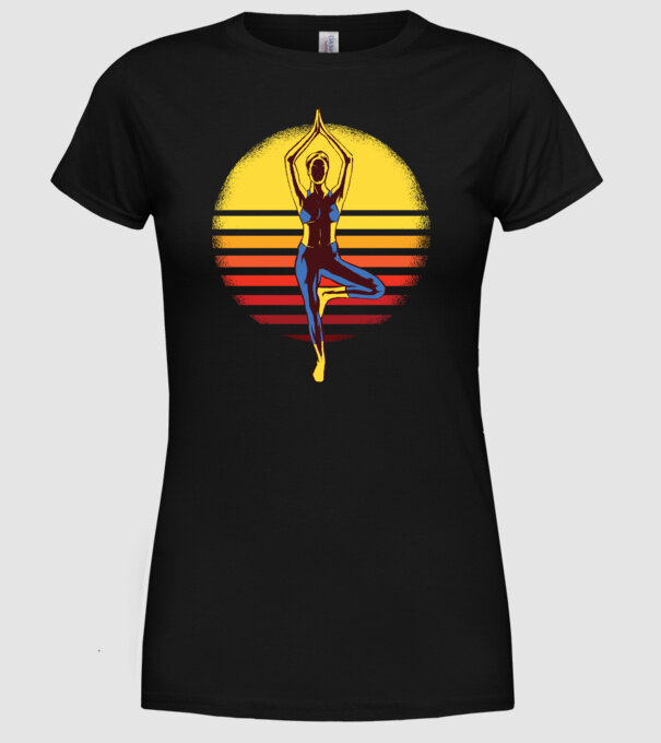 Retro yoga model negru pe tricou