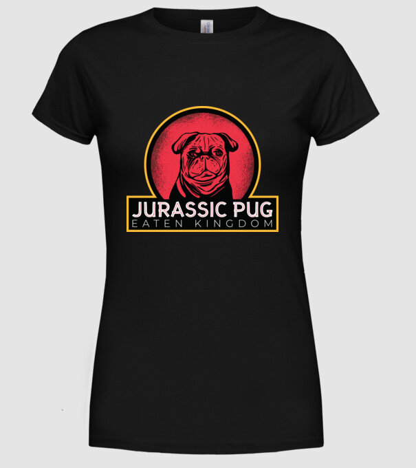 Jurassic Pug Tricou cu mops model negru pe tricou