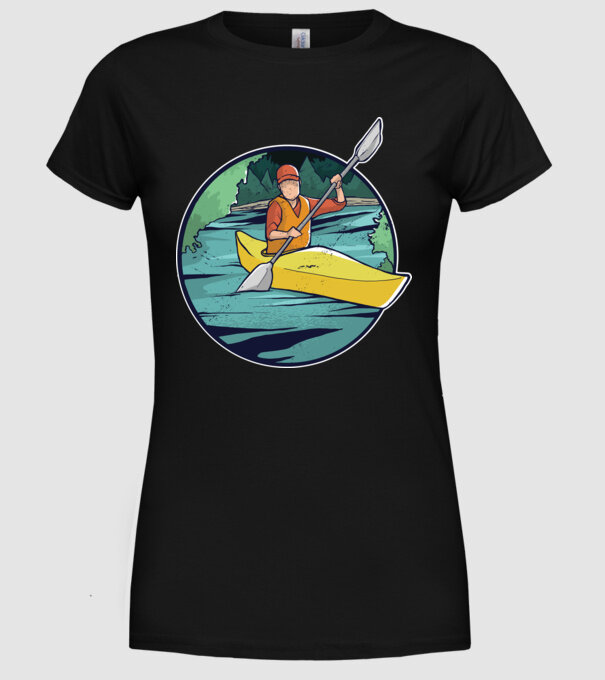 Caiac-canoe model negru pe tricou