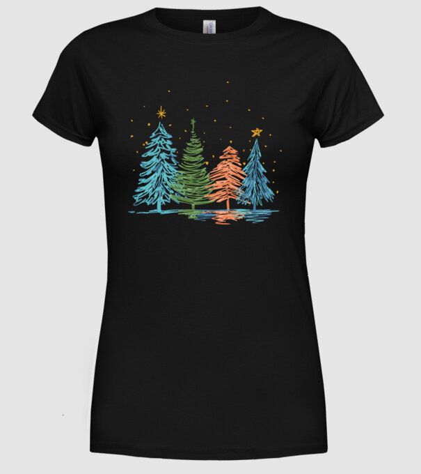 Pom de Crăciun desen model negru pe tricou